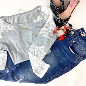 Gray Lace Detail Women's Top
